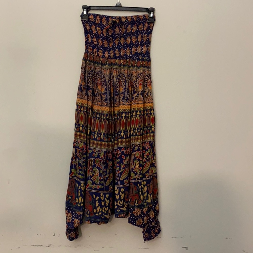 Smocked boho strapless dress pants or skirt